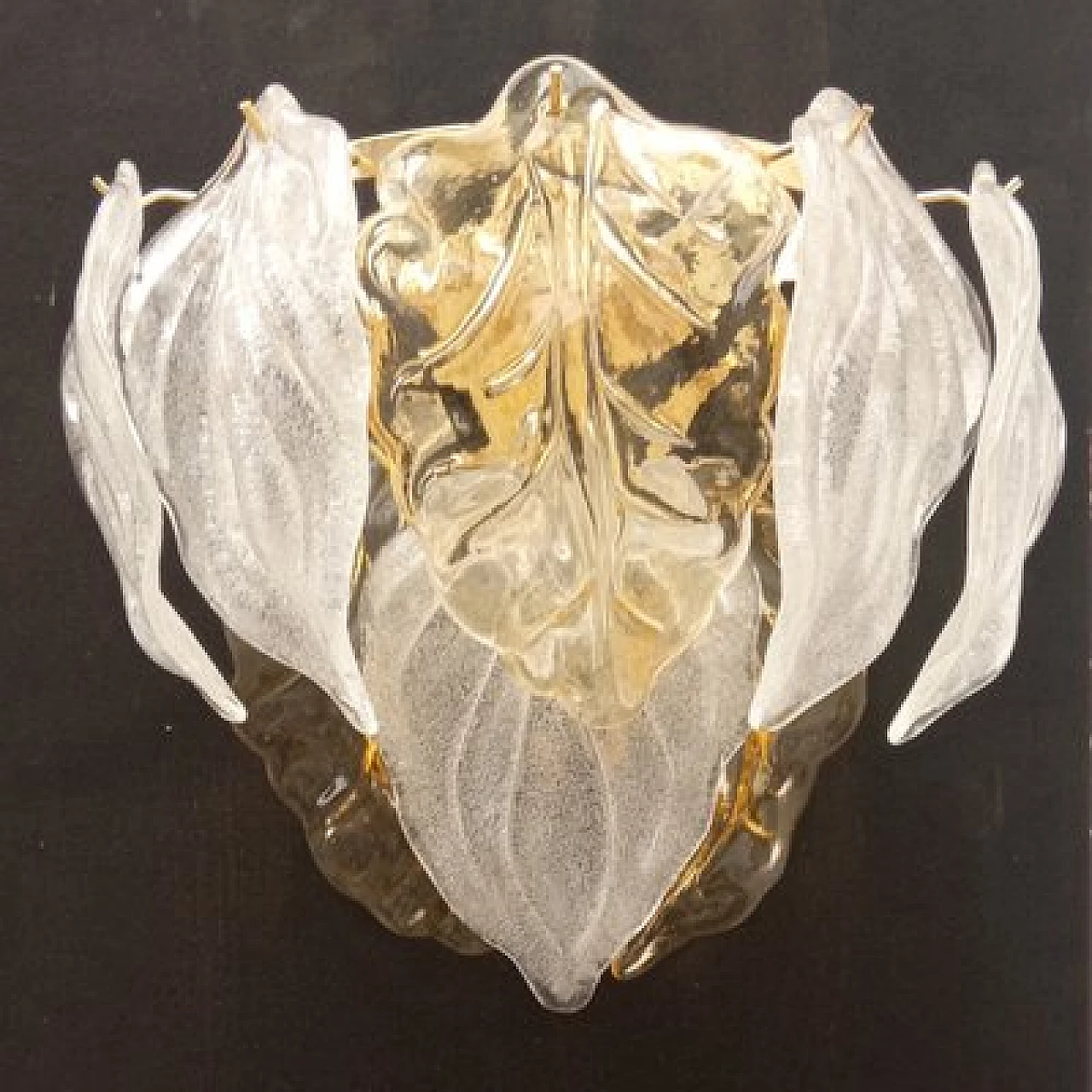 Coppia di applique in vetro di Murano trasparente e ambrato, anni '70 7