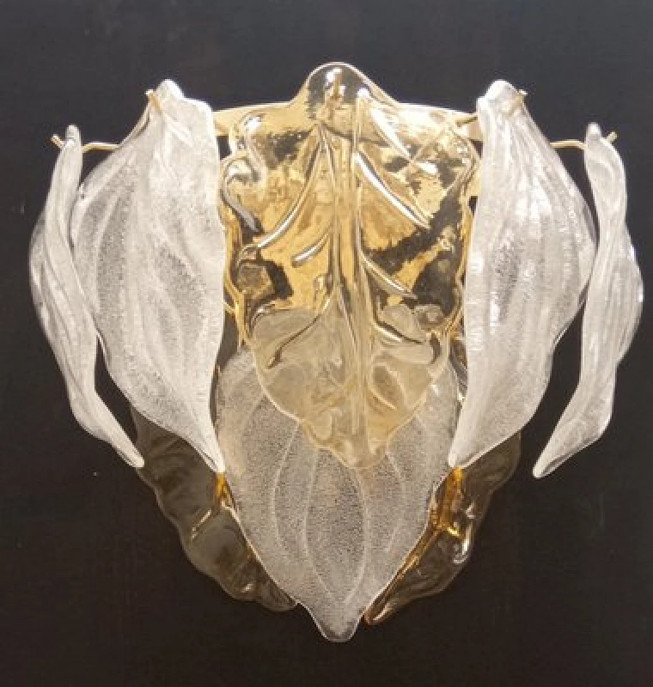 Coppia di applique in vetro di Murano trasparente e ambrato, anni '70 8