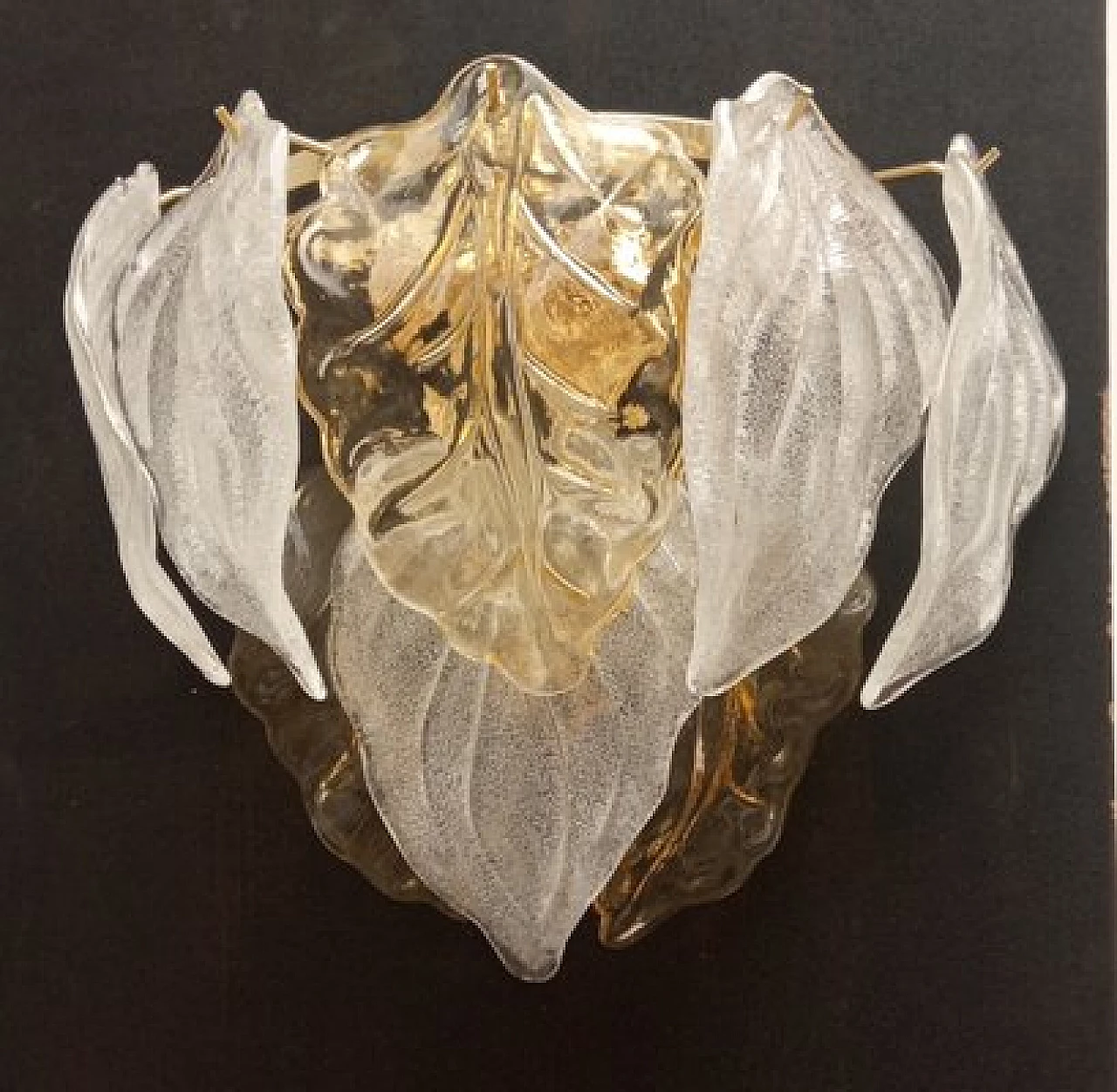 Coppia di applique in vetro di Murano trasparente e ambrato, anni '70 9