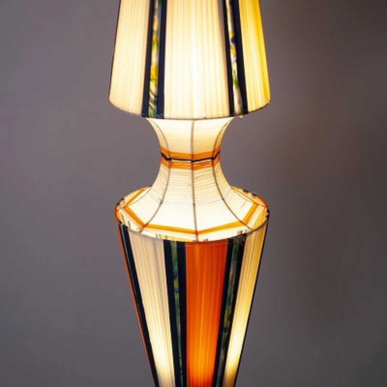 Floor lamp made of black lacquered metal, plastic and fabric, 1950s 2