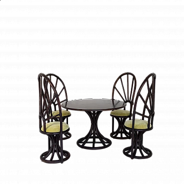 4 Chairs with round bamboo and beech table, 1970s