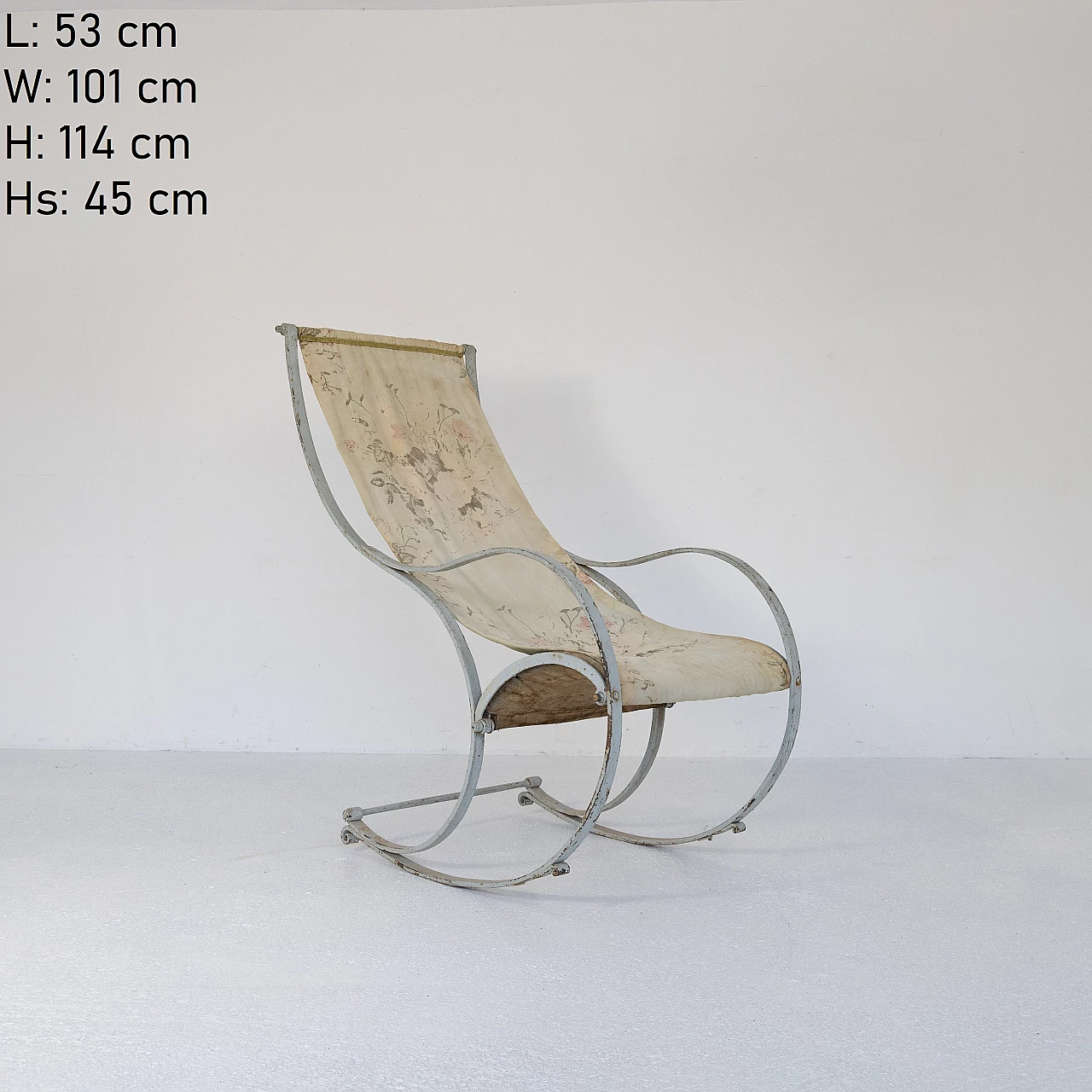 Sedia a dondolo in ferro bianco, primi '900 16