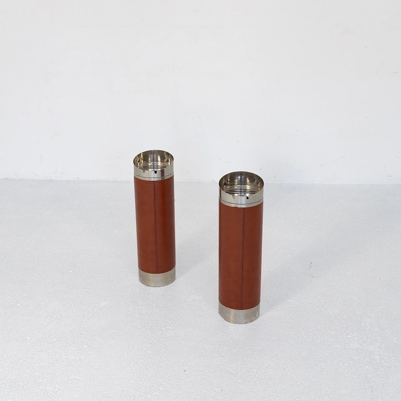 Pair of leather floor ashtrays, 1960s 1