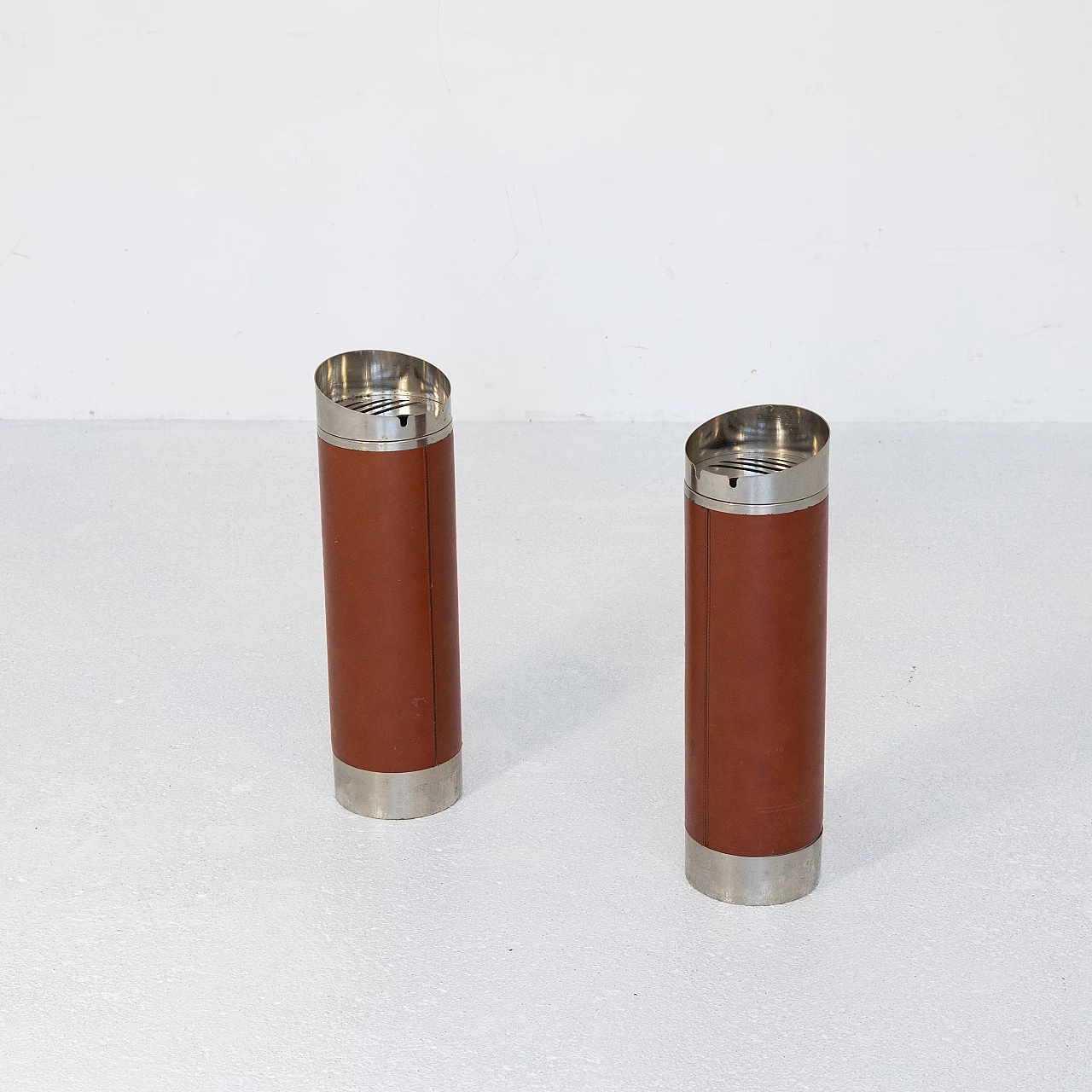 Pair of leather floor ashtrays, 1960s 10