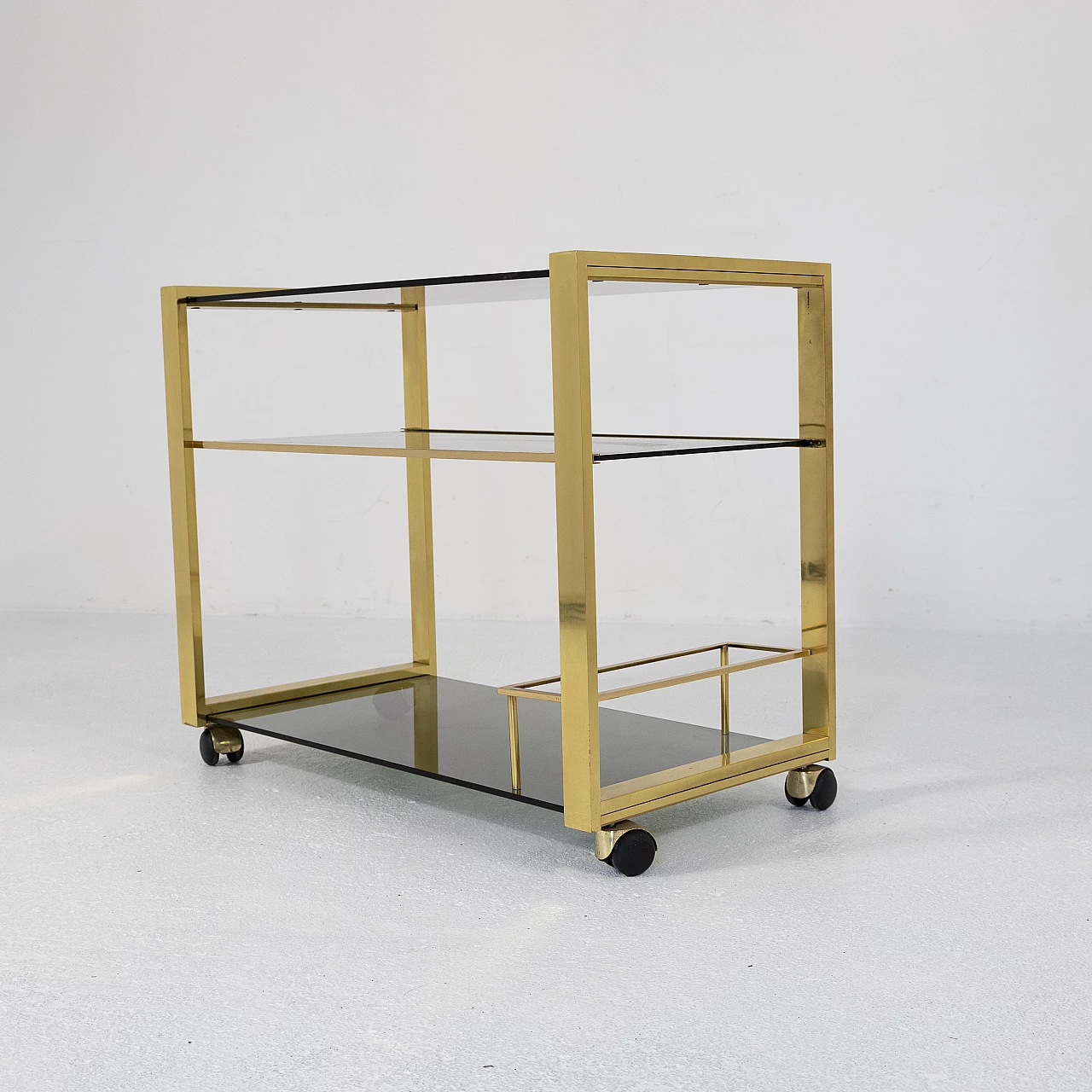 Brass and smoked glass trolley, 1970s 9
