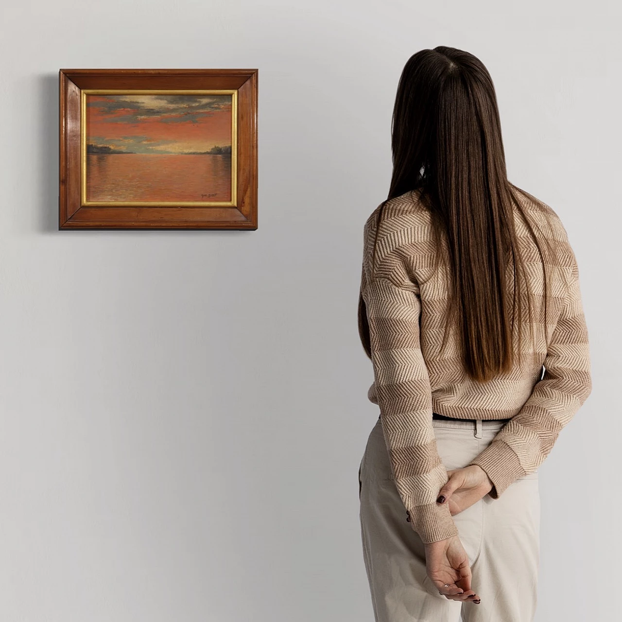 Giuseppe Sidoli, paesaggio marino all'alba, dipinto a olio su tavoletta 2