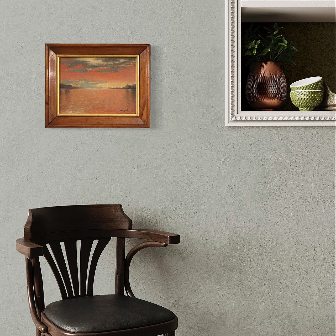 Giuseppe Sidoli, paesaggio marino all'alba, dipinto a olio su tavoletta 3