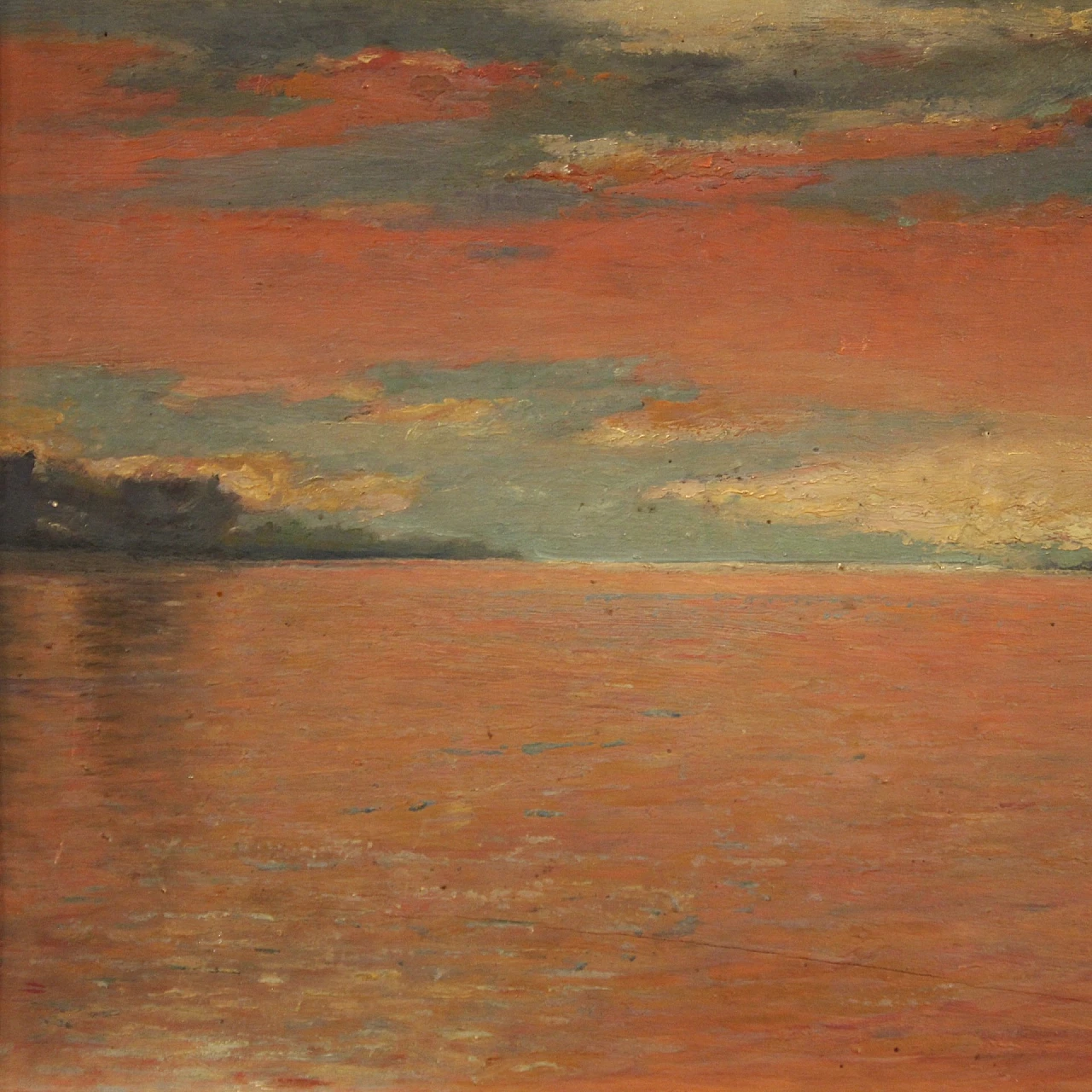 Giuseppe Sidoli, paesaggio marino all'alba, dipinto a olio su tavoletta 8