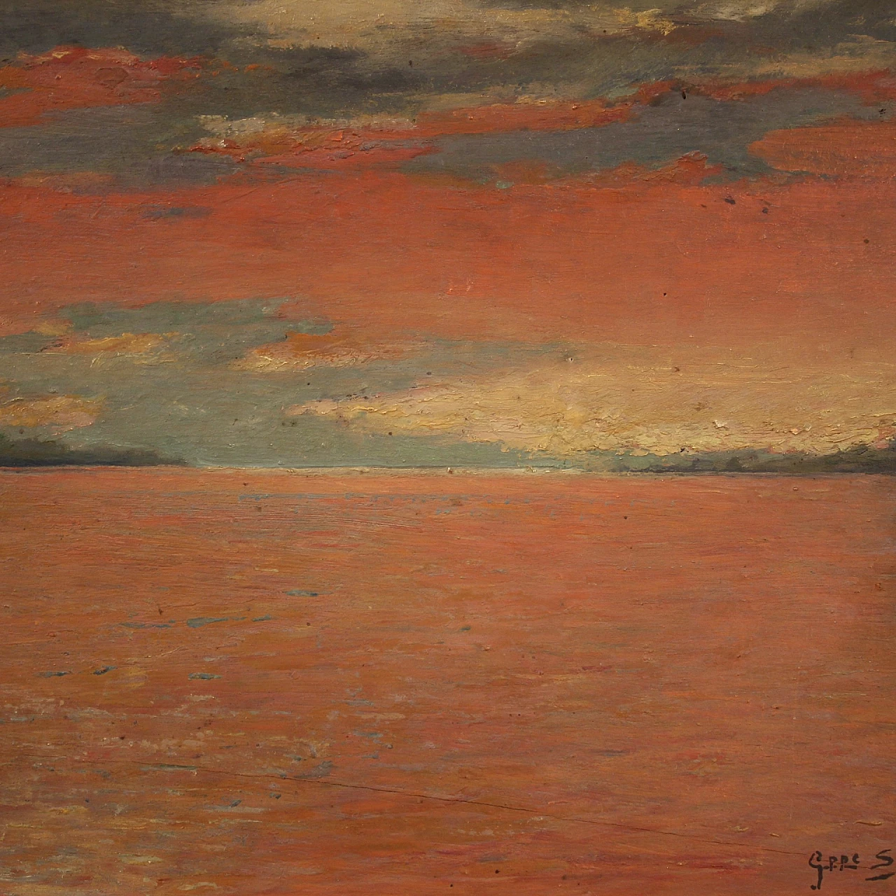 Giuseppe Sidoli, paesaggio marino all'alba, dipinto a olio su tavoletta 11