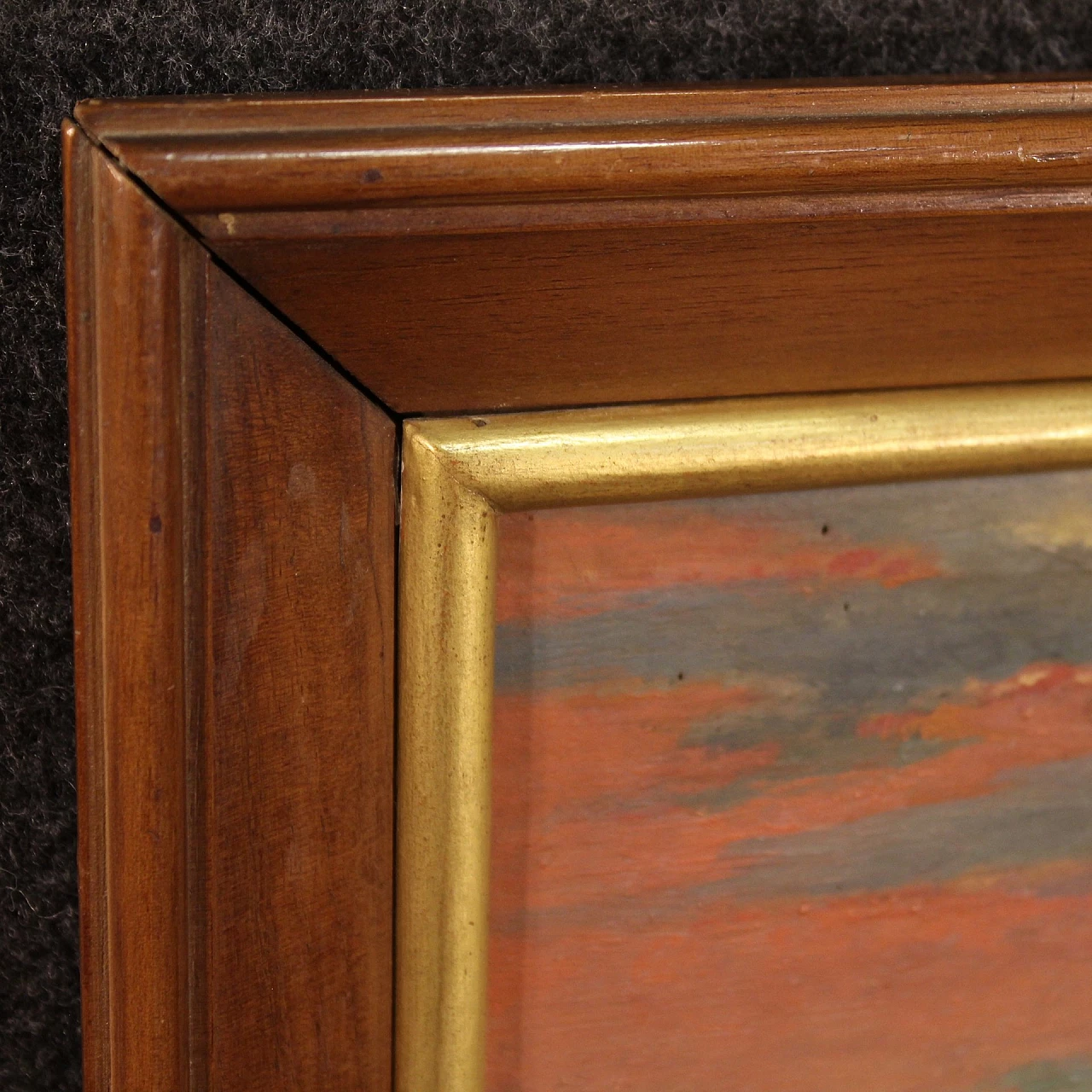 Giuseppe Sidoli, paesaggio marino all'alba, dipinto a olio su tavoletta 12