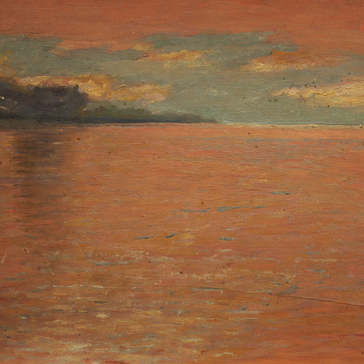 Giuseppe Sidoli, paesaggio marino all'alba, dipinto a olio su tavoletta 13