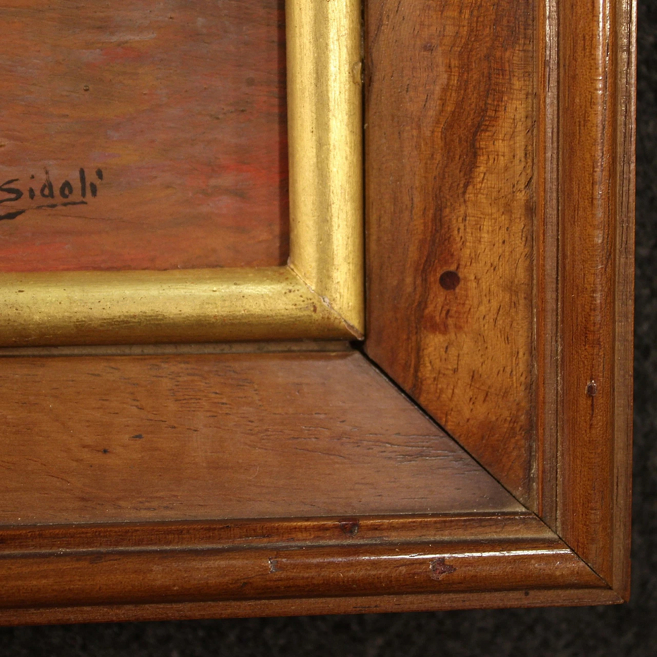 Giuseppe Sidoli, paesaggio marino all'alba, dipinto a olio su tavoletta 14