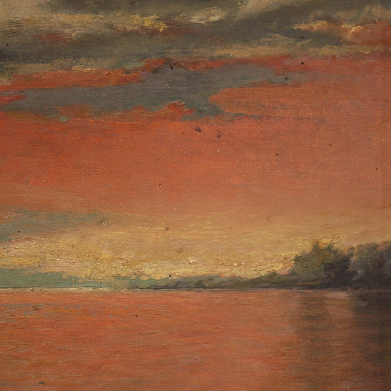 Giuseppe Sidoli, paesaggio marino all'alba, dipinto a olio su tavoletta 15