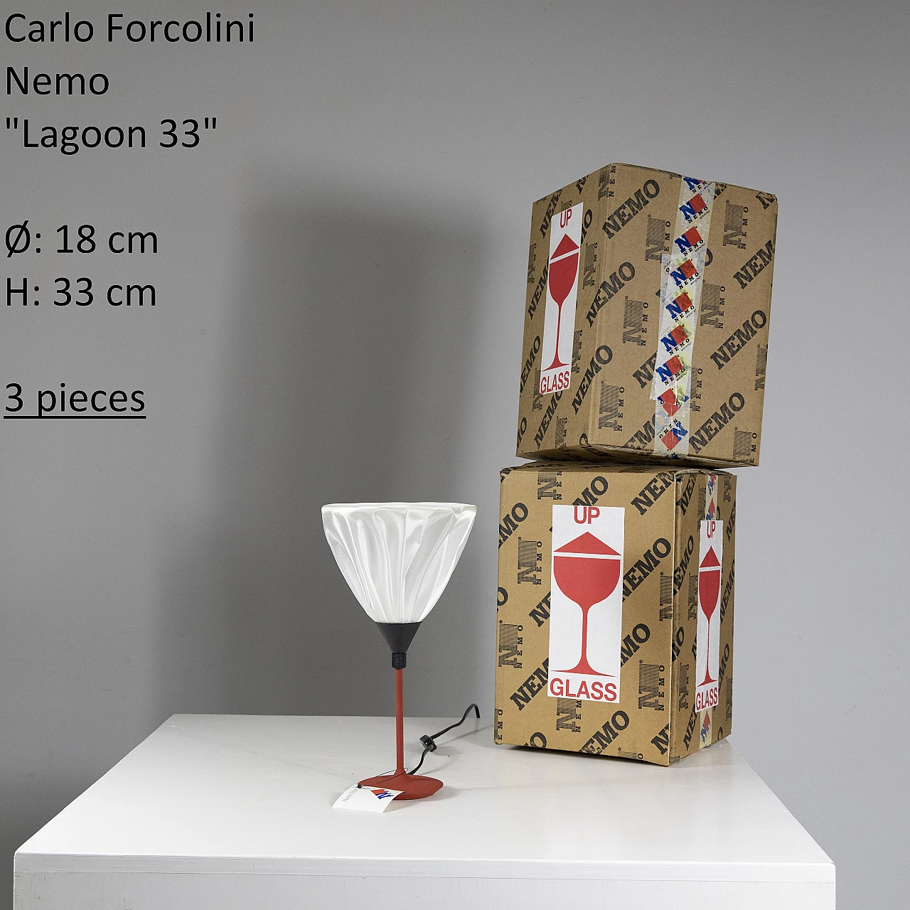 Table lamp Laggon 33 red by Carlo Forcolini for Nemo, 1980s 2