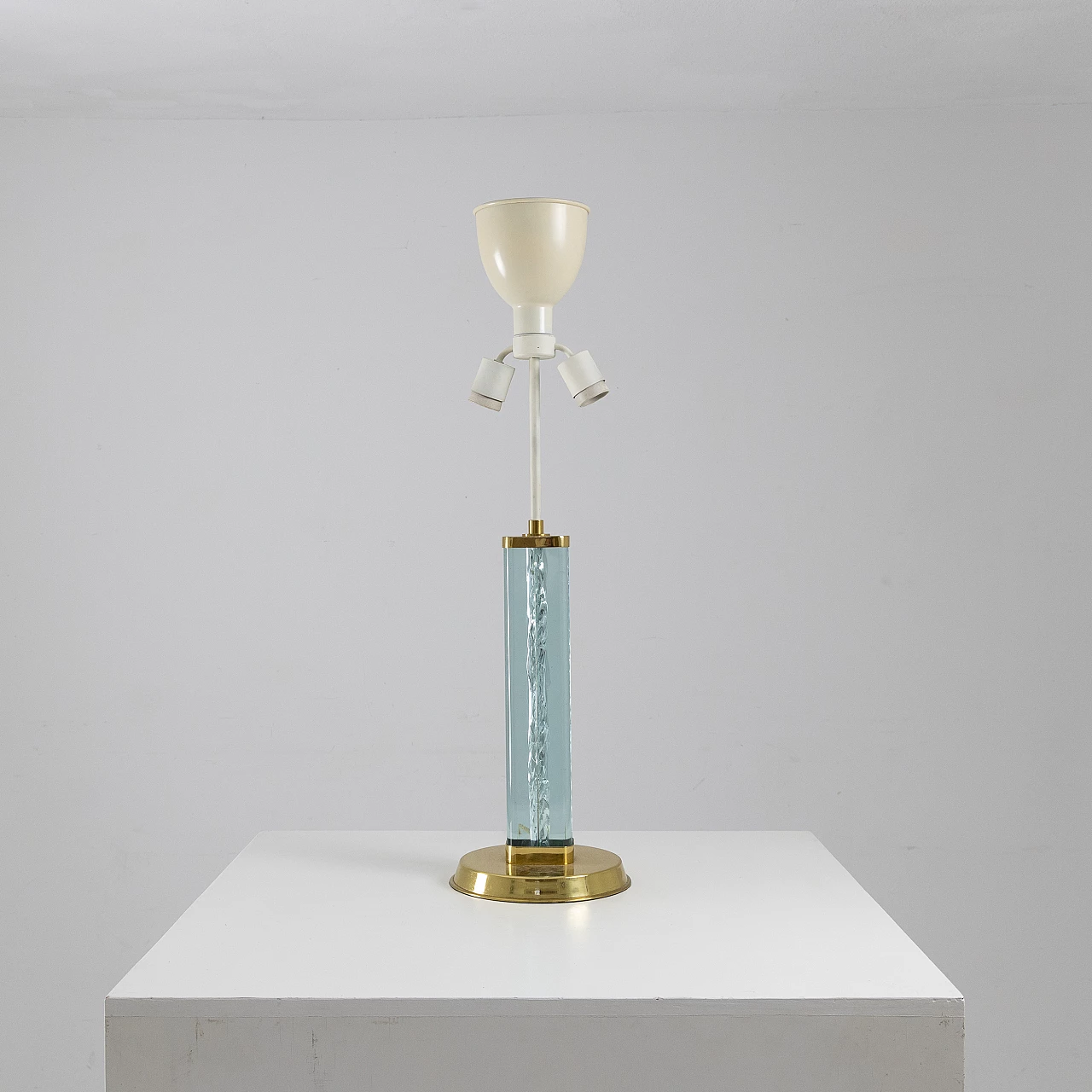 Brass and blue glass table lamp, 1950s 1