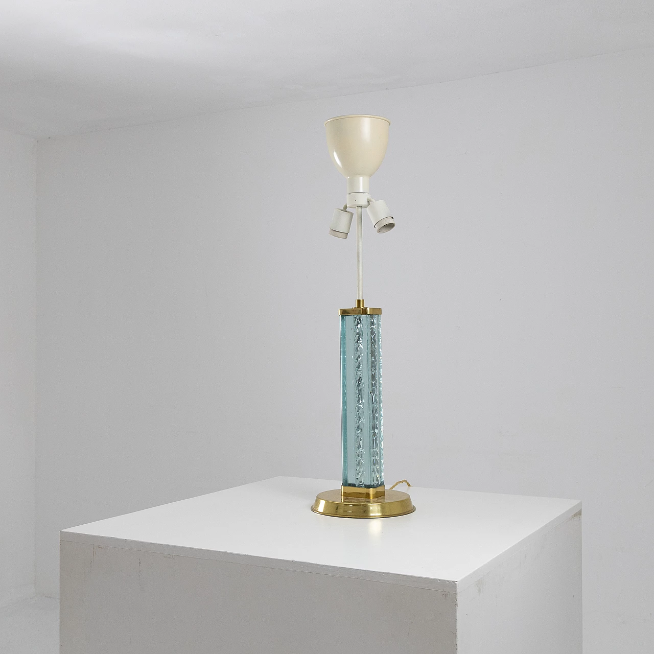 Brass and blue glass table lamp, 1950s 3