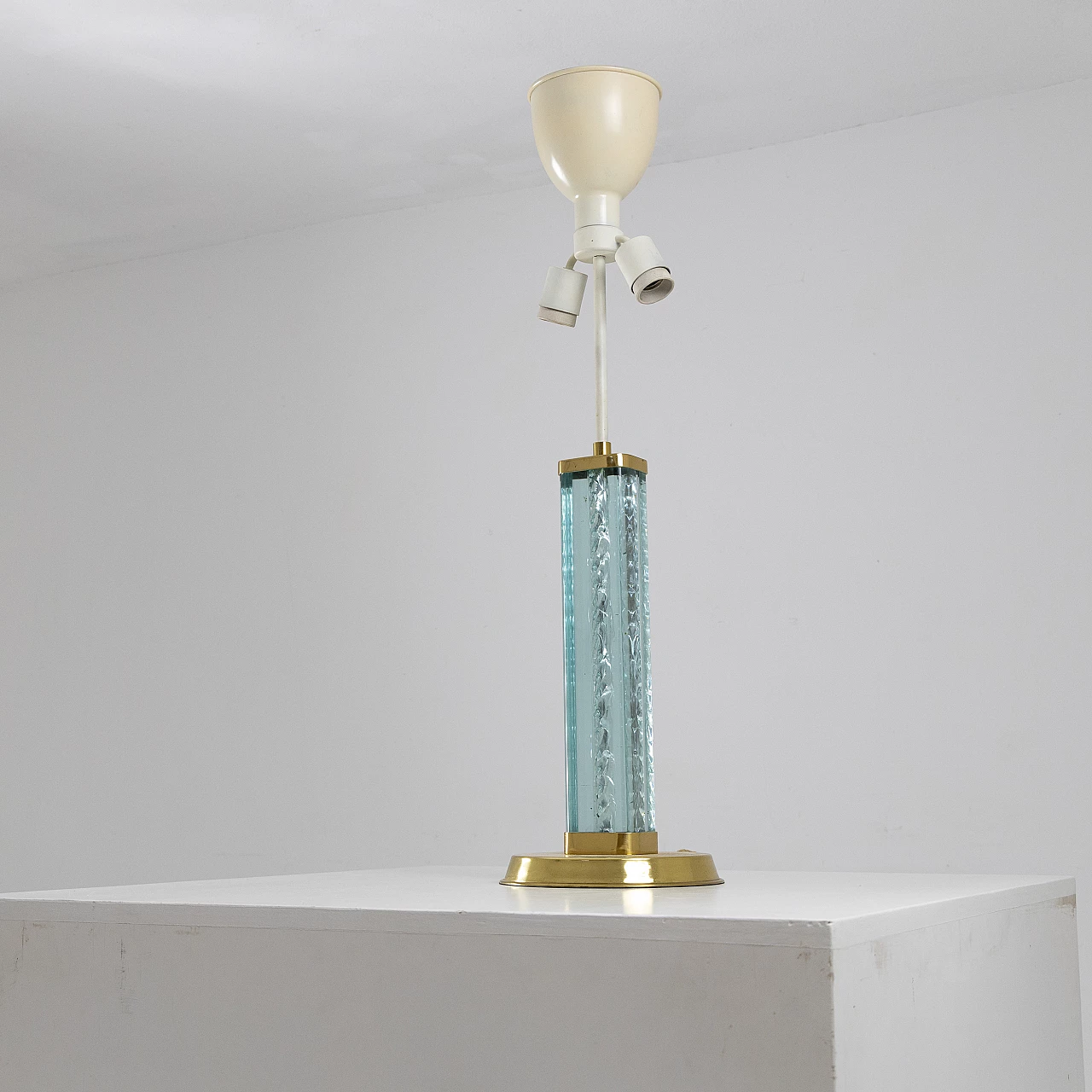 Brass and blue glass table lamp, 1950s 5