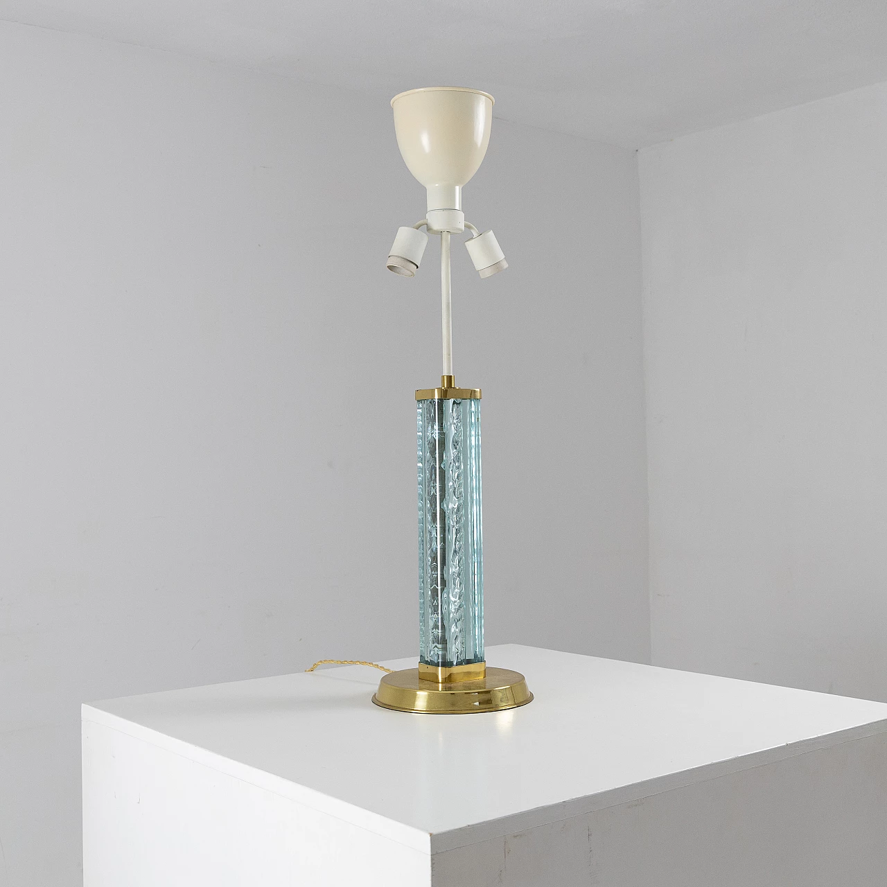 Brass and blue glass table lamp, 1950s 8