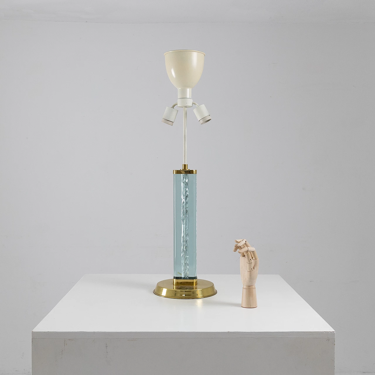 Brass and blue glass table lamp, 1950s 9