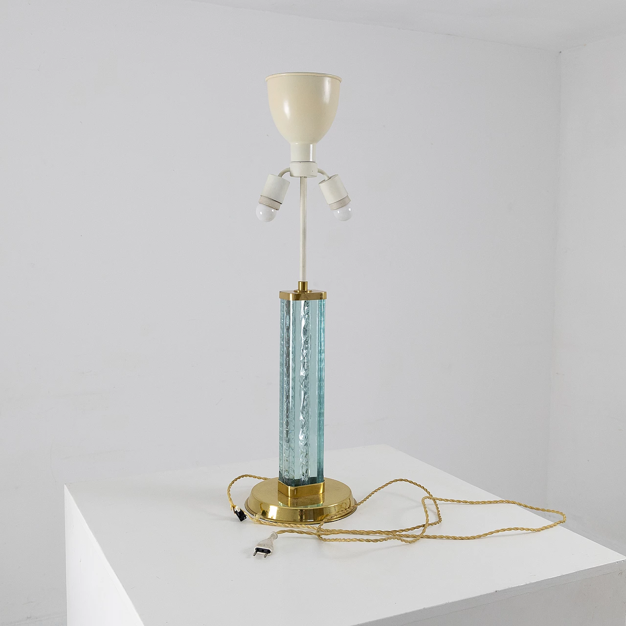 Brass and blue glass table lamp, 1950s 14