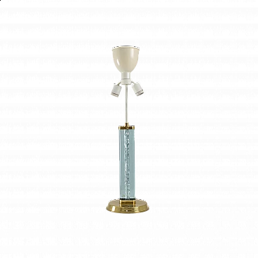 Brass and blue glass table lamp, 1950s