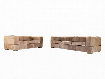 Pair of taupe suede sofas, 1970s