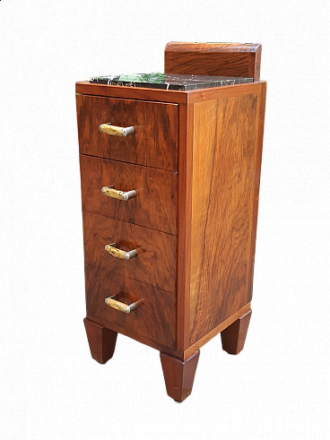 Art Deco four-drawer bedside table in briarwood with black marble top, 1930s
