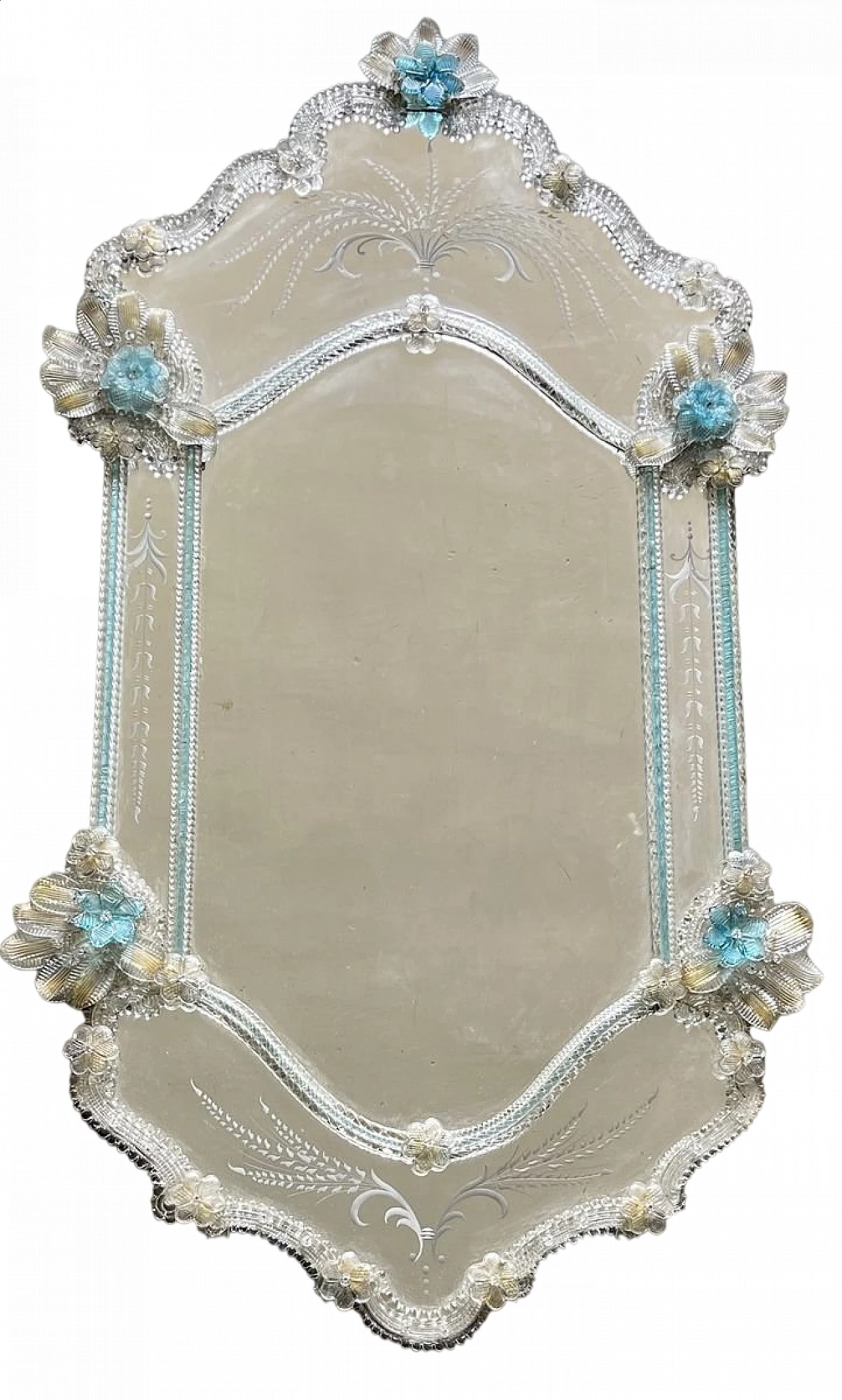 Specchio in vetro di Murano trasparente e azzurro, anni '60 8