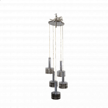 Chromed chandelier with 5 light points, 1970s