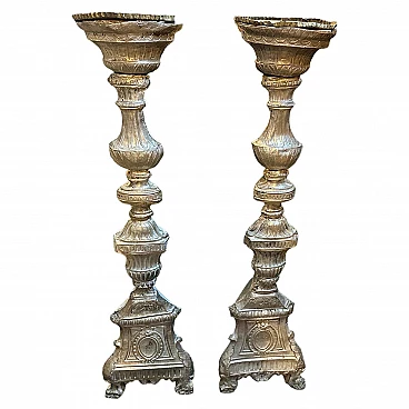 Pair of Louis XVI wooden and metal church torches, 18th century
