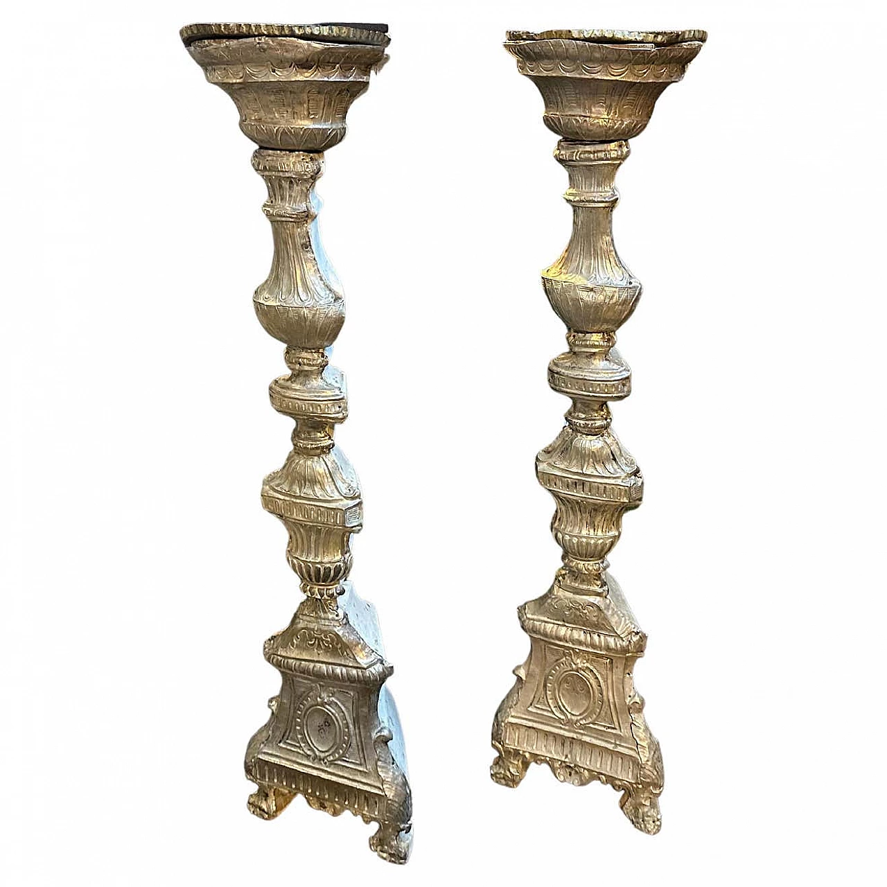 Pair of Louis XVI wooden and metal church torches, 18th century 2
