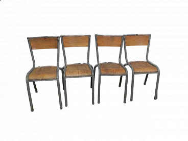 4 Gray iron and birch stackable chairs by Mullca, 1960s