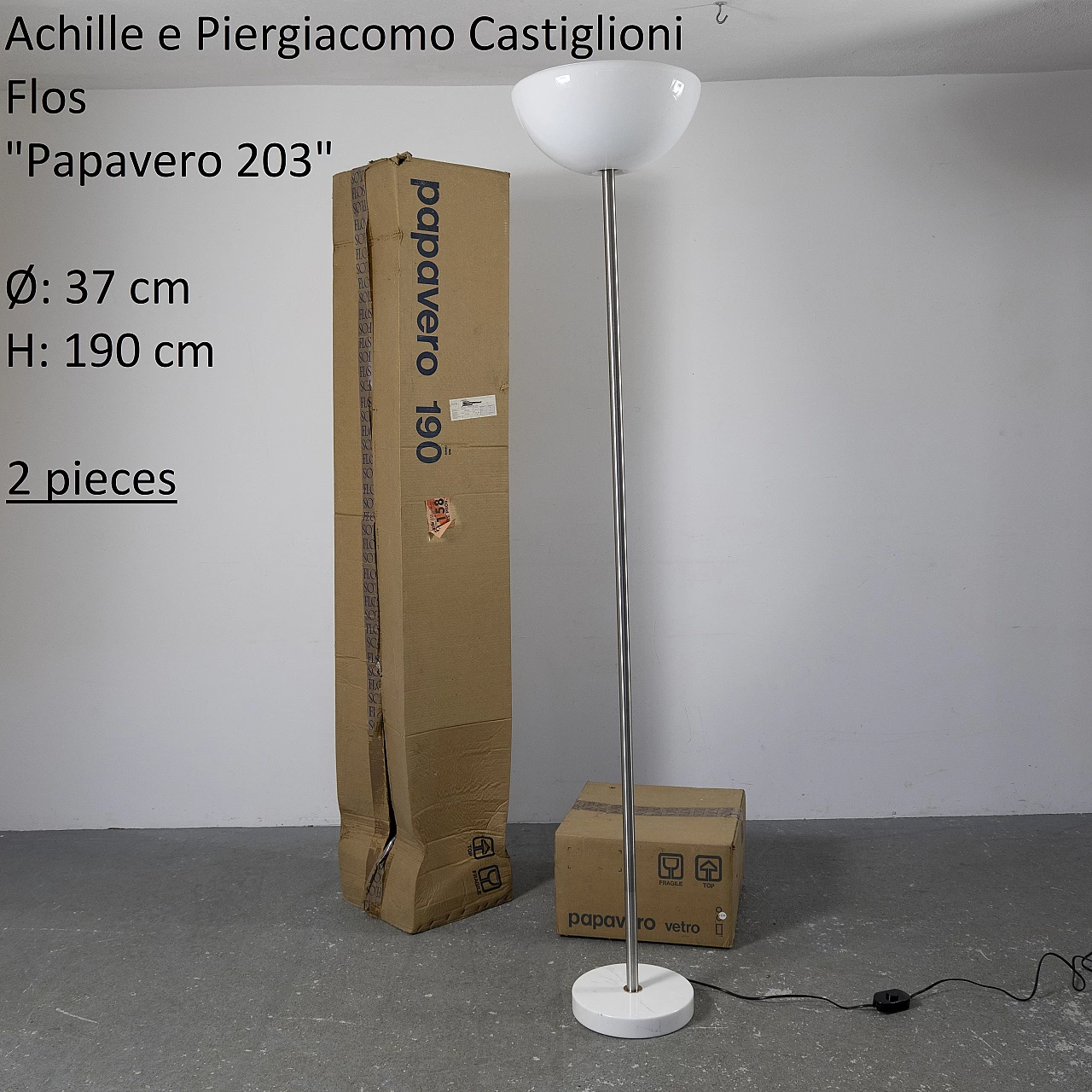 Pair of Papavero floor lamps by Achille and Piergiacomo Castiglioni for Flos, 1960s 2