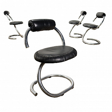 4 Cobra leather and metal chairs by Giotto Stoppino, 1970s
