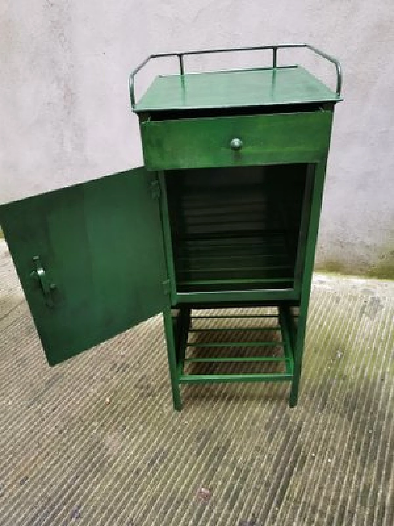 Pair of green metal bedside tables, 1940s 2