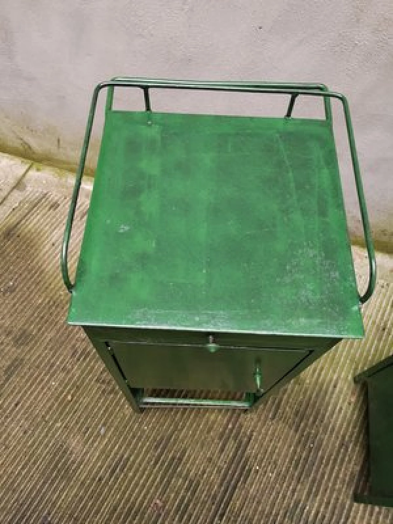 Pair of green metal bedside tables, 1940s 3