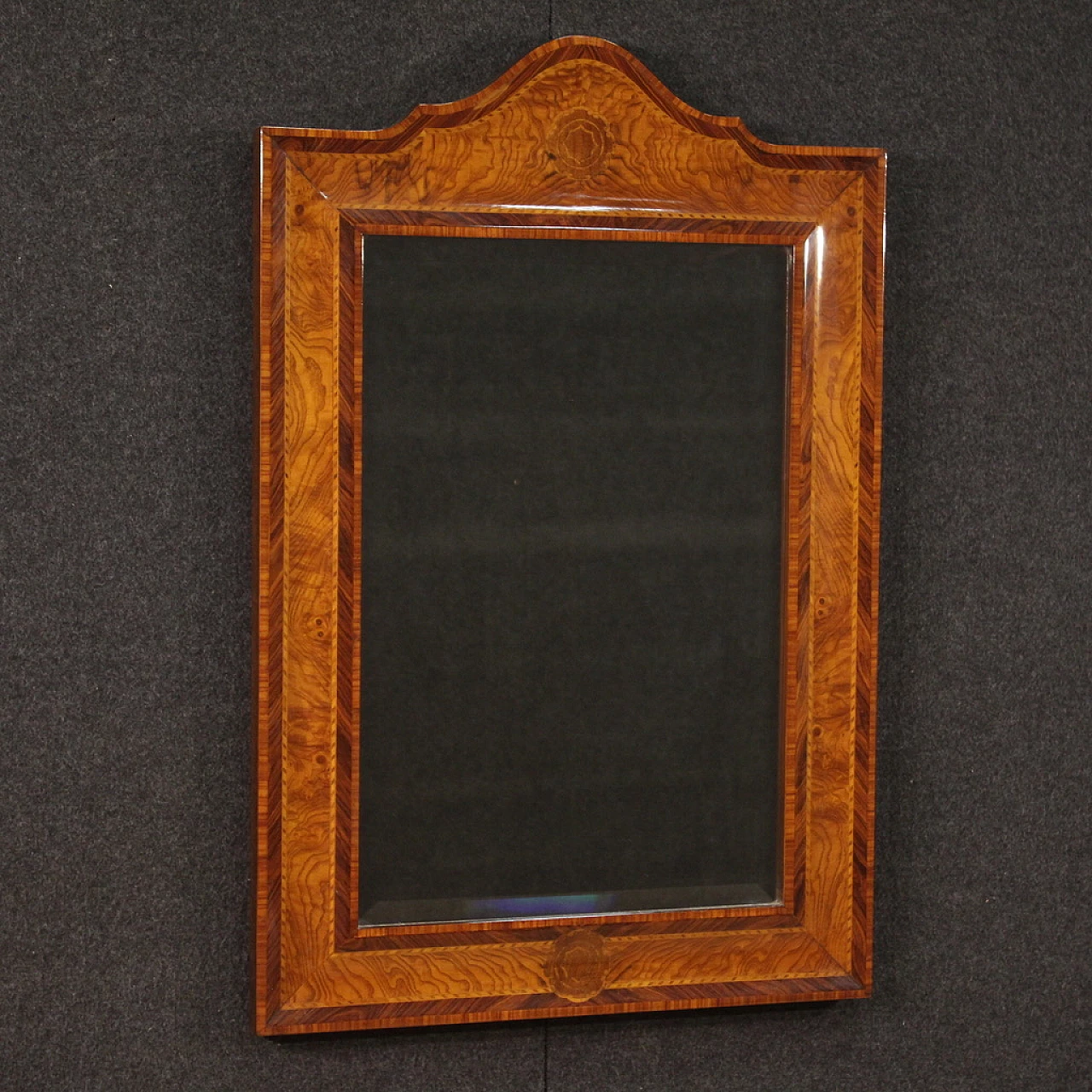 Specchio con cornice in legno impiallacciato, anni '70 1
