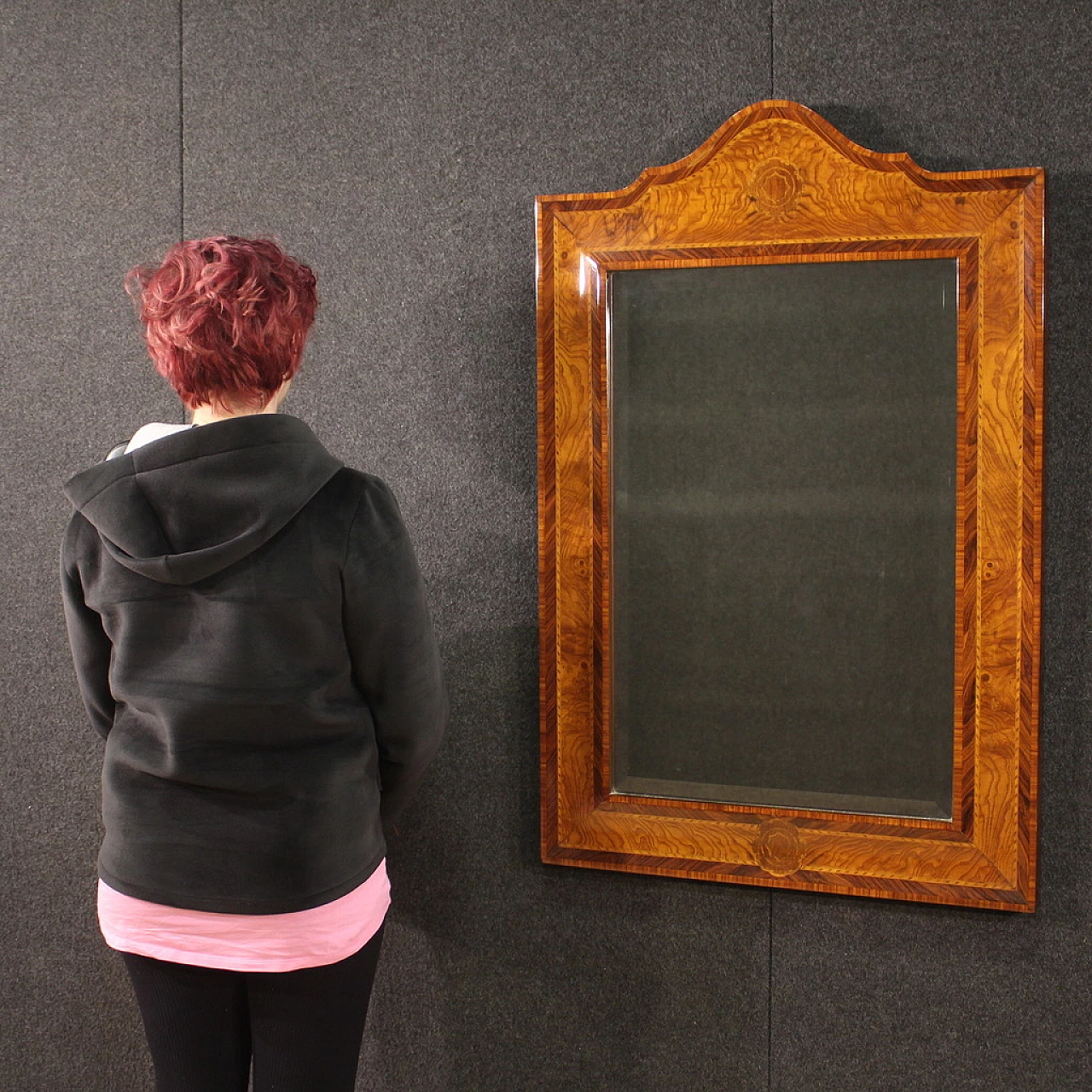 Specchio con cornice in legno impiallacciato, anni '70 11