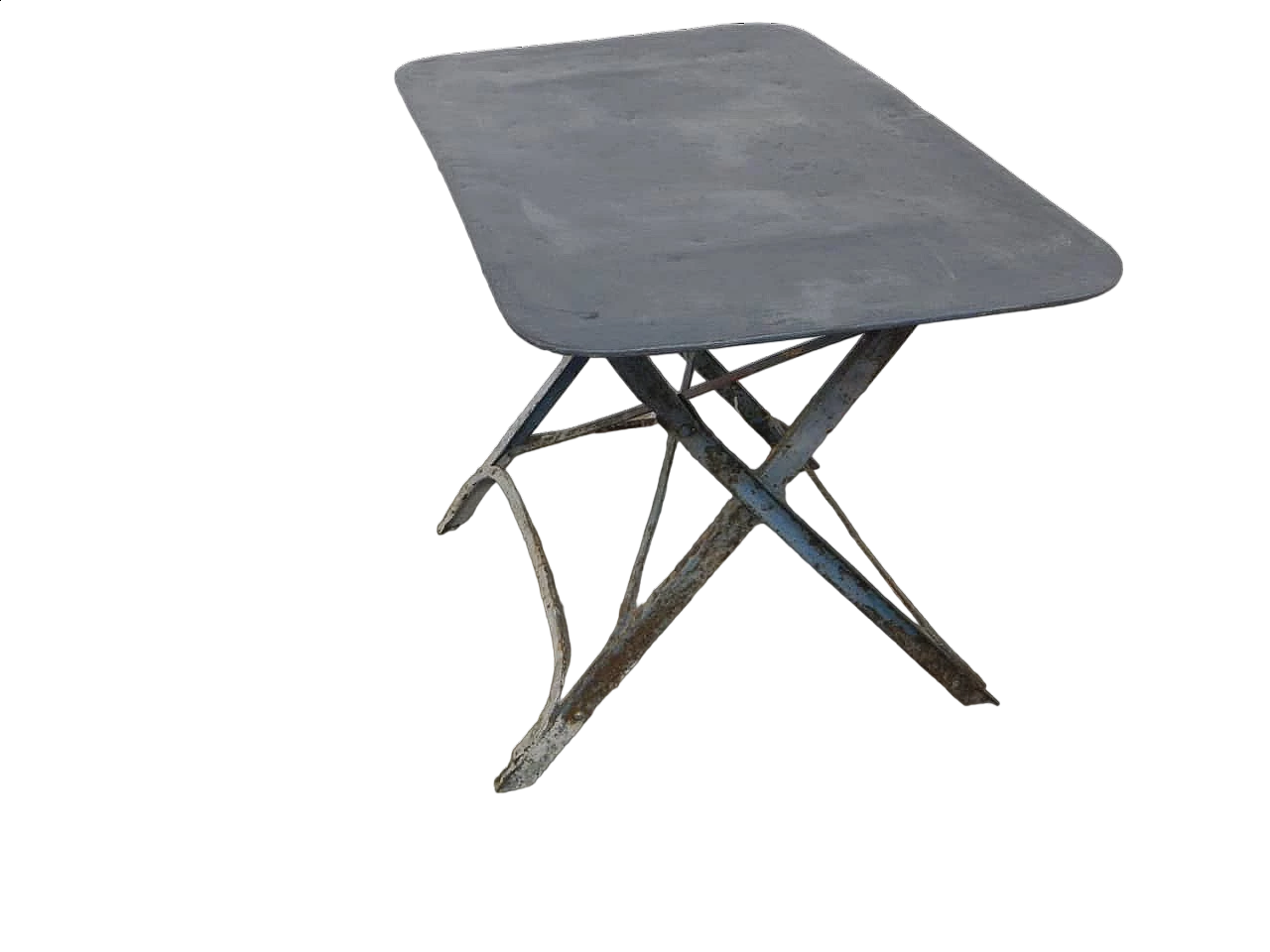 Rectangular folding garden table in grey and white iron, 1950s 11