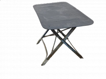 Rectangular folding garden table in grey and white iron, 1950s