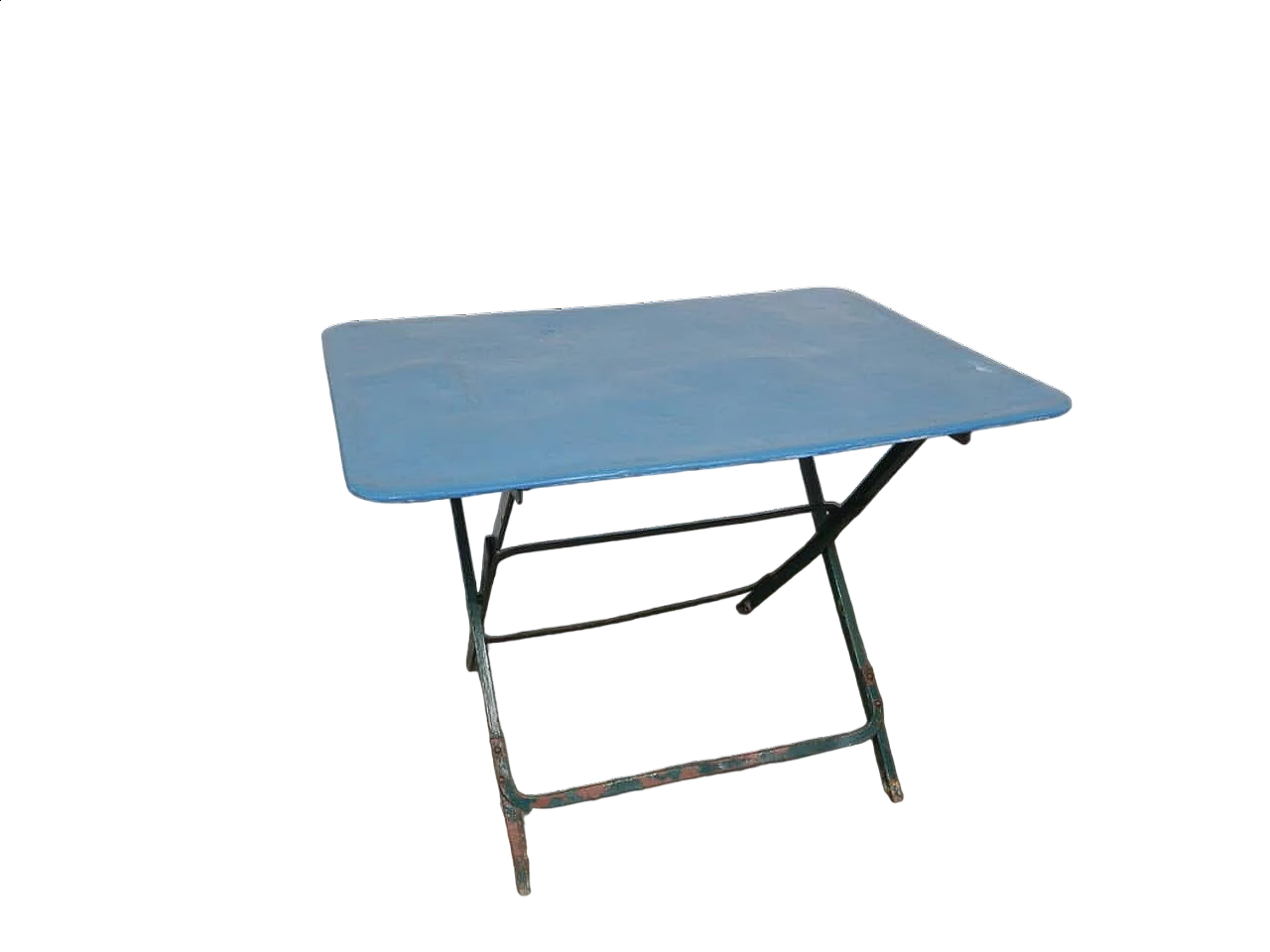 Folding rectangular iron garden table coloured blue and green, 1950s 9