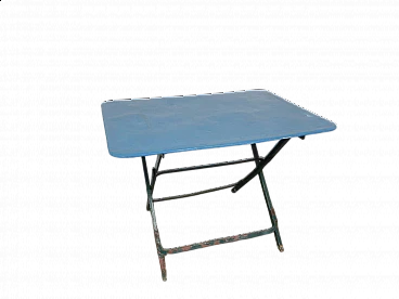 Folding rectangular iron garden table coloured blue and green, 1950s