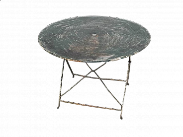 Tavolo da giardino rotondo pieghevole in ferro, anni '60