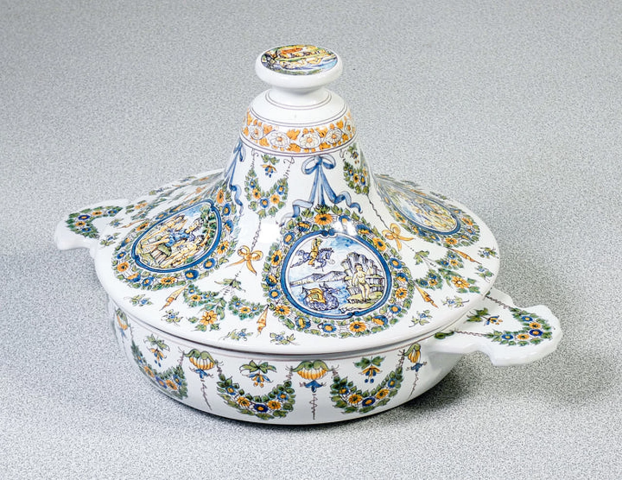 Painted ceramic bowl with lid by Meret a Moustiers 3