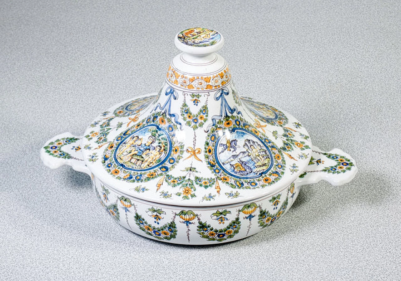 Painted ceramic bowl with lid by Meret a Moustiers 4