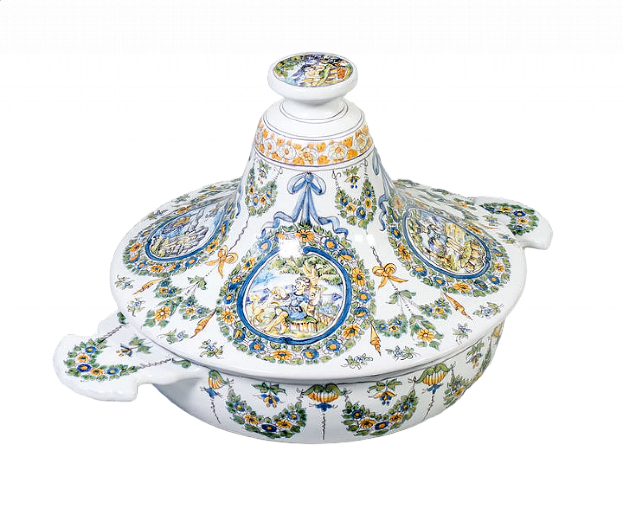 Painted ceramic bowl with lid by Meret a Moustiers 9