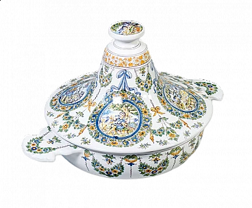 Painted ceramic bowl with lid by Meret a Moustiers