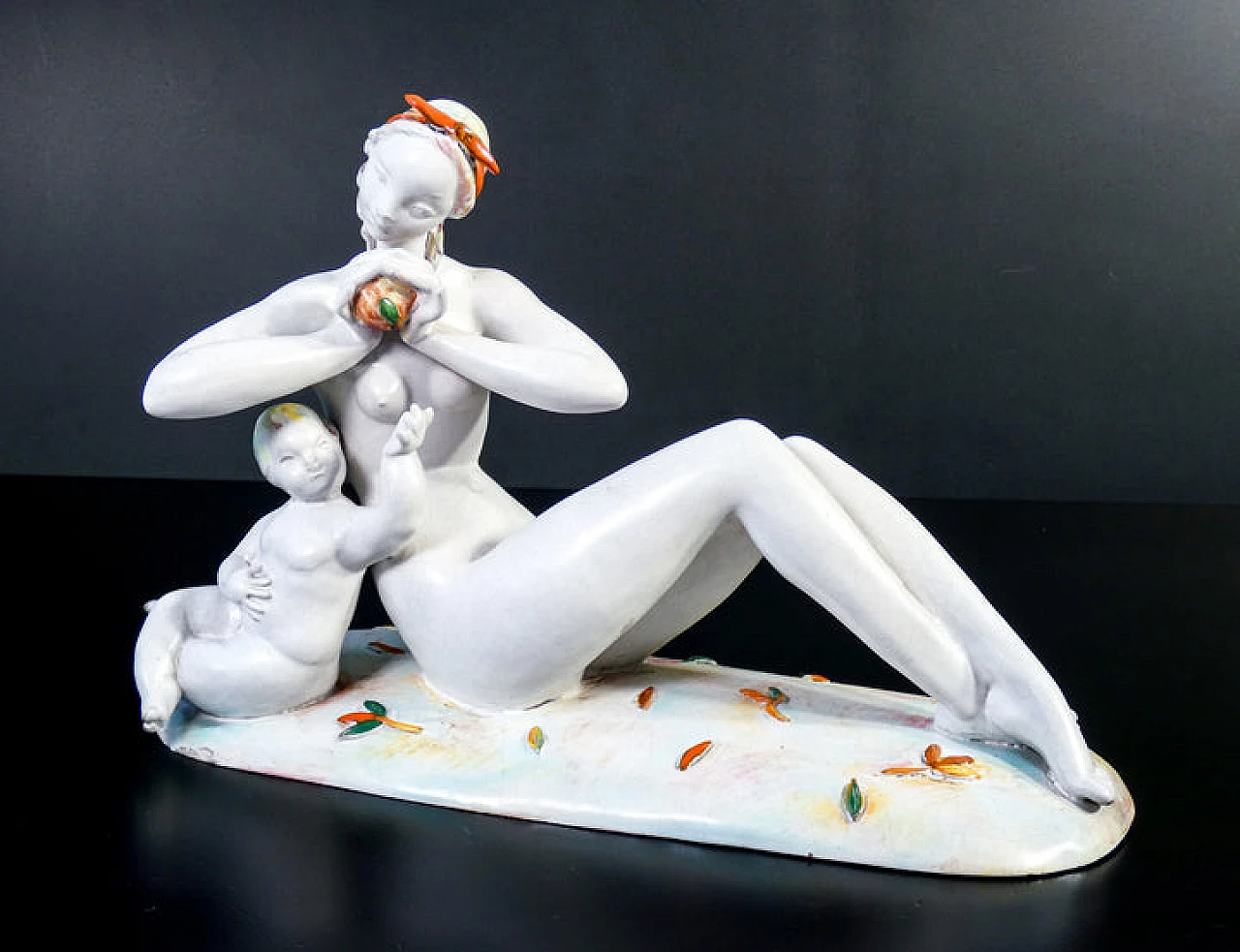 Eugenio Pattarino, female nude with child, ceramic sculpture, 1920s 1