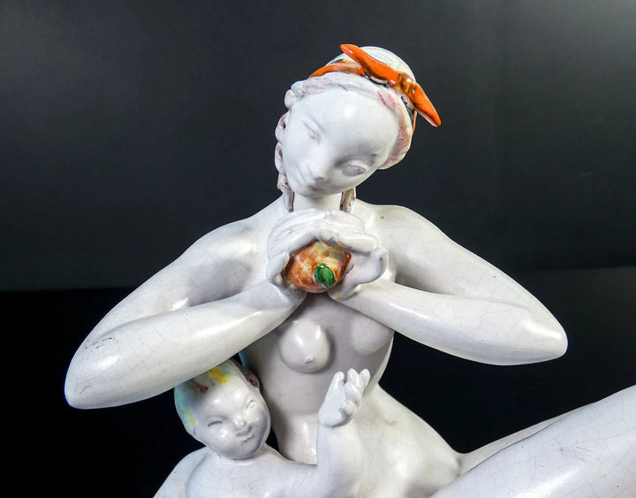 Eugenio Pattarino, female nude with child, ceramic sculpture, 1920s 2