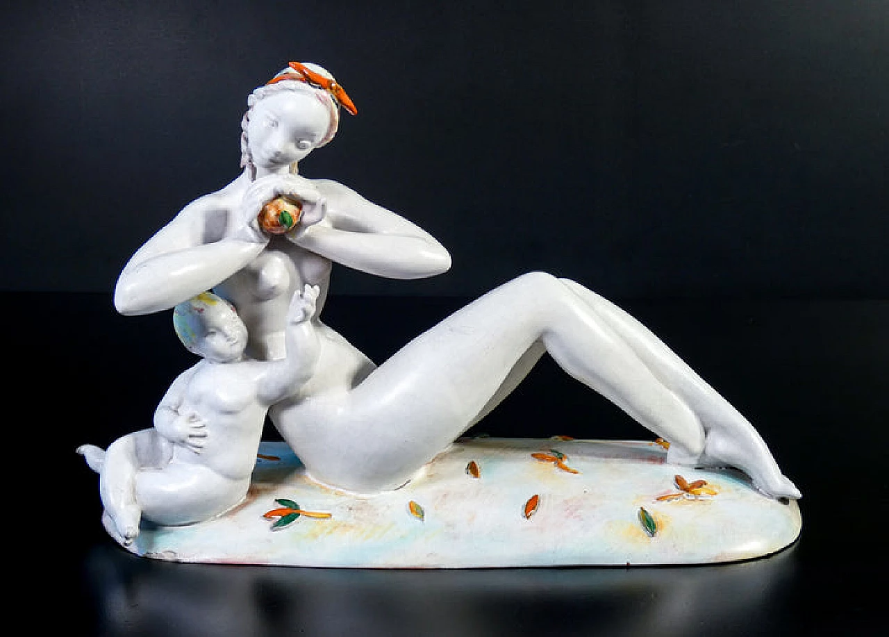 Eugenio Pattarino, female nude with child, ceramic sculpture, 1920s 3